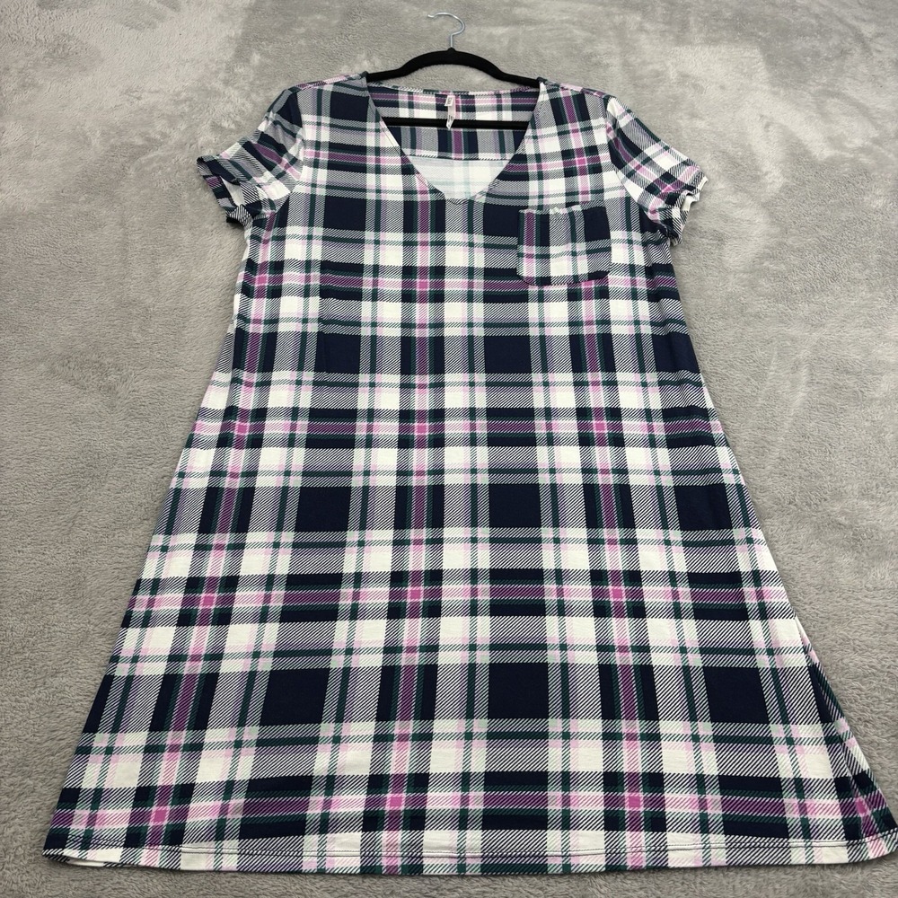 Soma Cool Nights Sleepshirt Dress Womens M Pink Green Plaid Comfy Casual‎ Summer